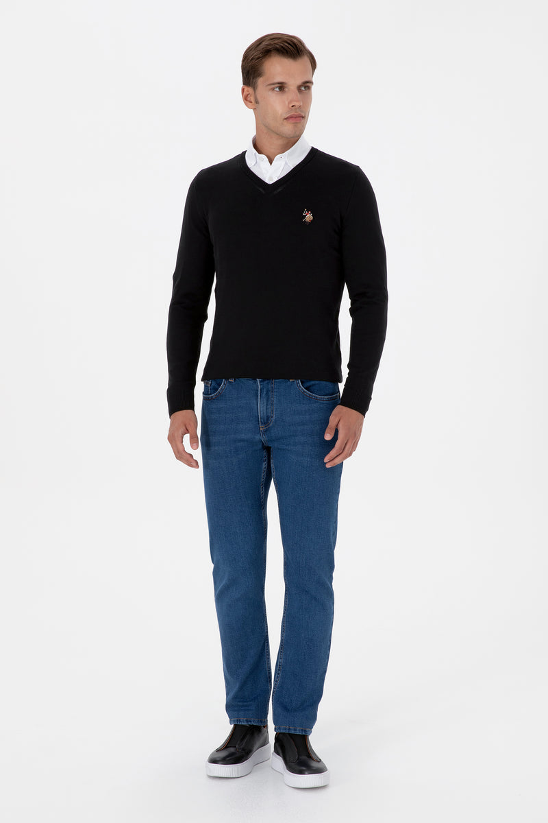 Pulovër bazike me jakë V