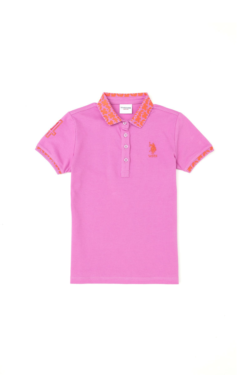 Polo me print lulesh tek jaka dhe mëngët për vajza
