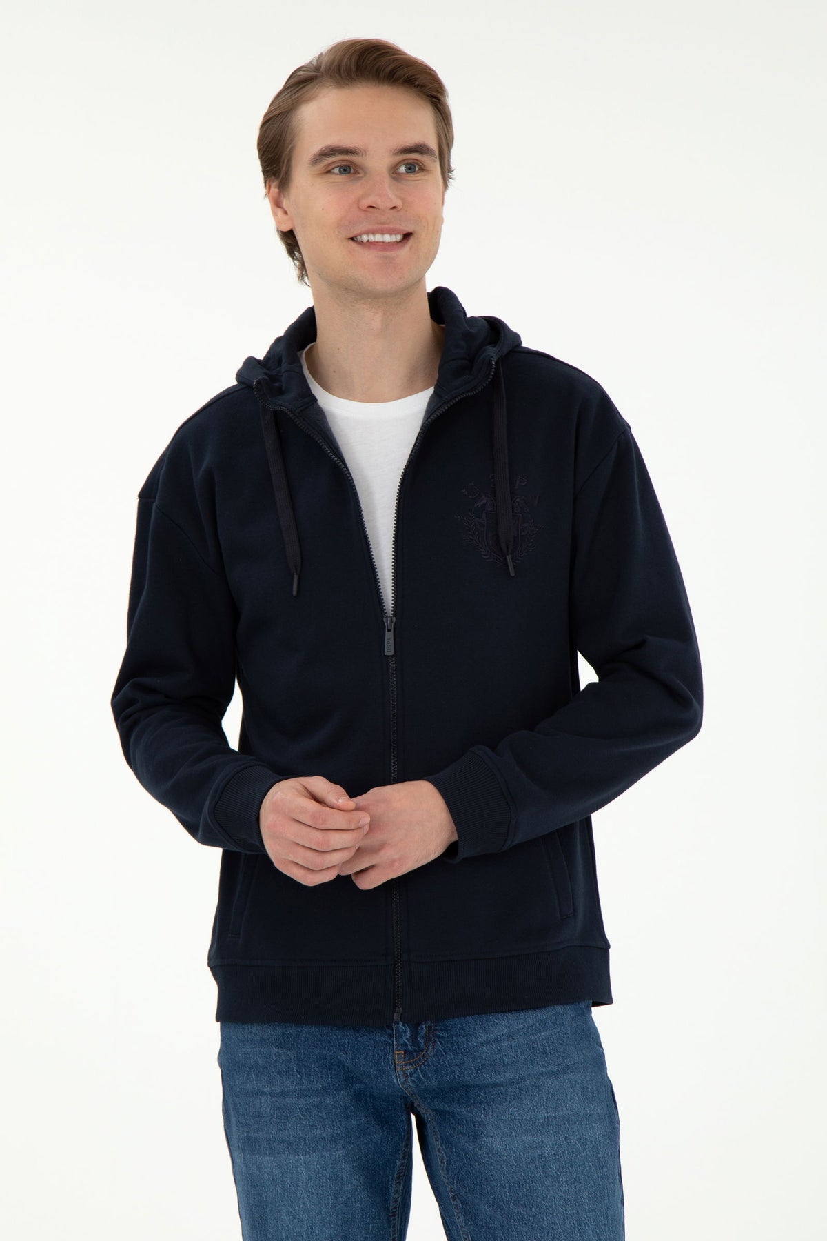 Hoodie me zinxhir dhe logo të qëndisur