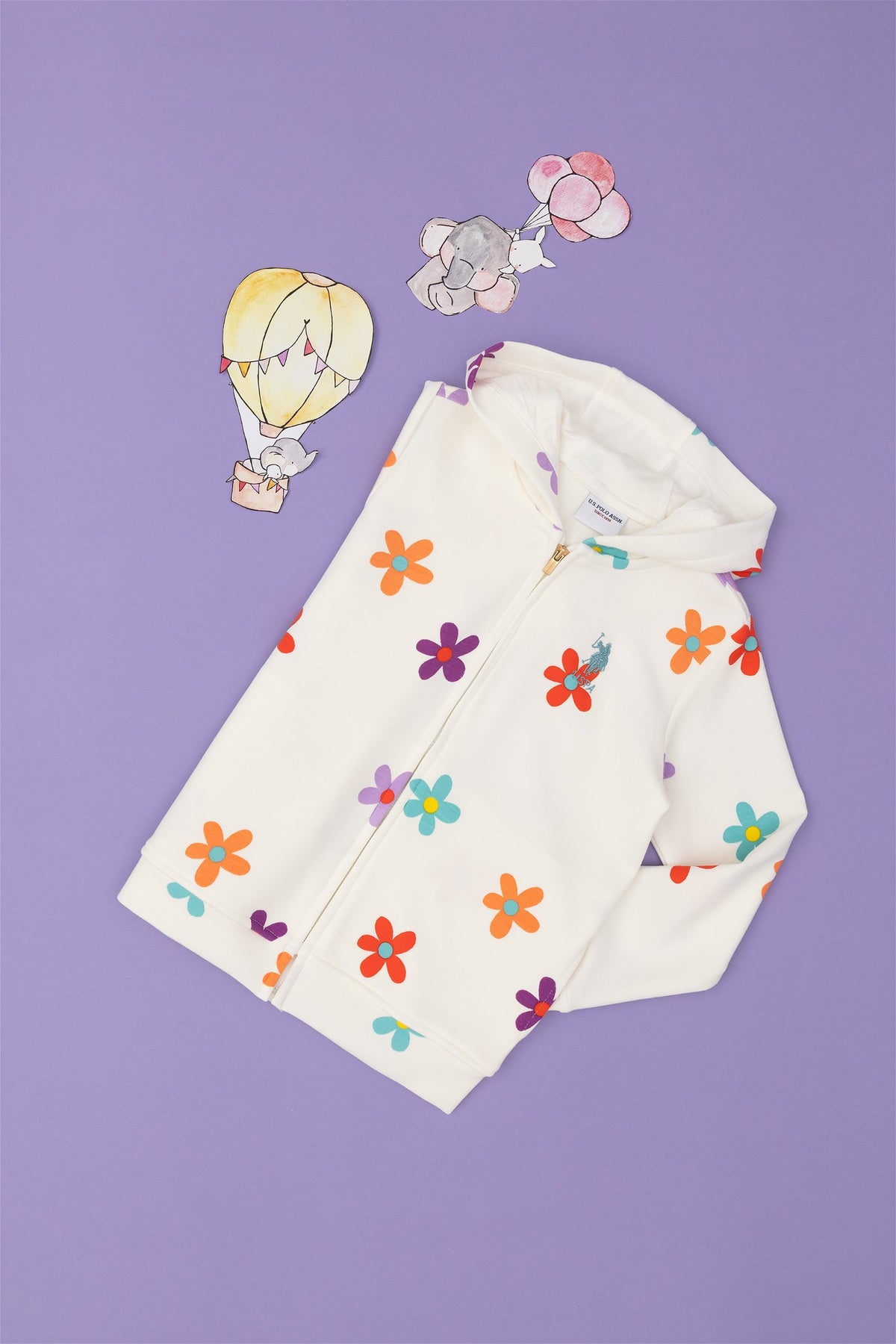 Hoodie me zinxhir me motive lulesh për vajza