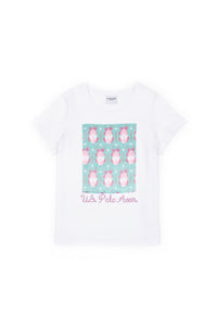 T-shirt USPA me grafik me lule dhe shkëlqim për vajza