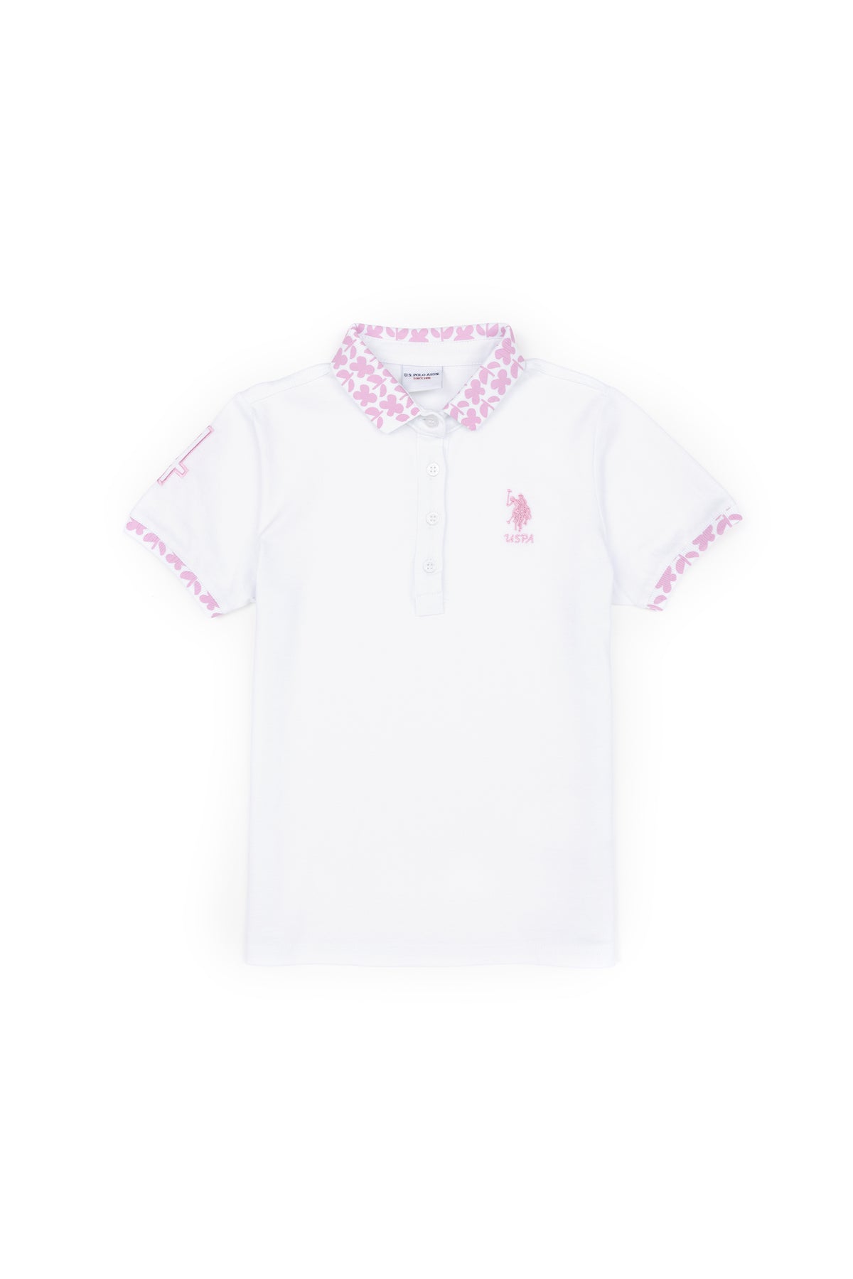 Bluzë polo me print lulesh tek jaka dhe mëngët për vajza