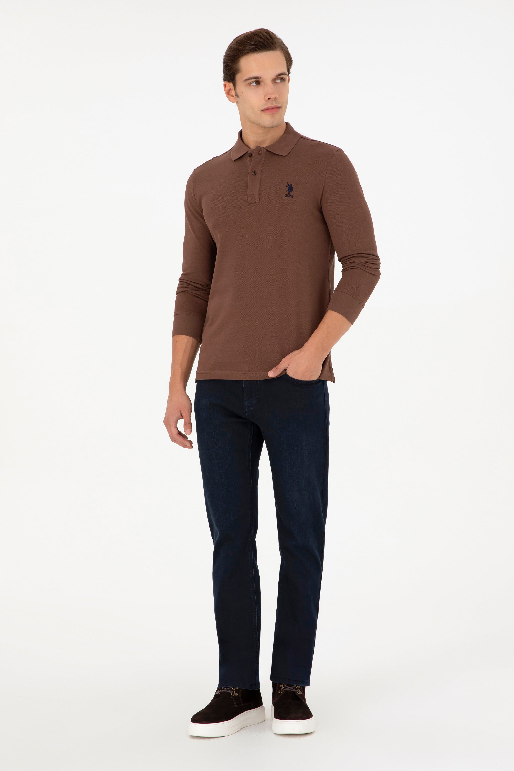 Bluzë polo bazike me mëngë të gjata