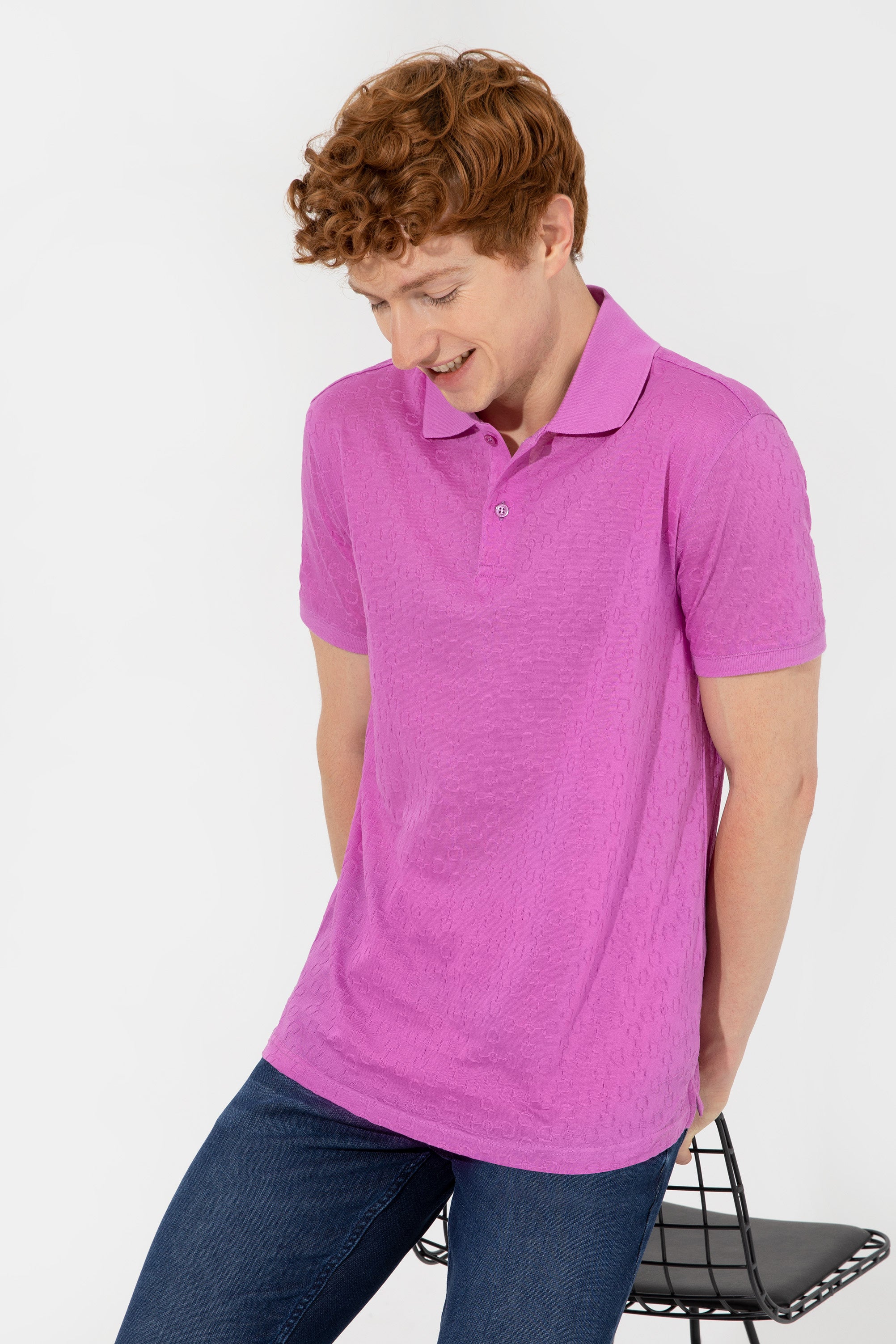 Bluzë polo jacquard me jakë klasike