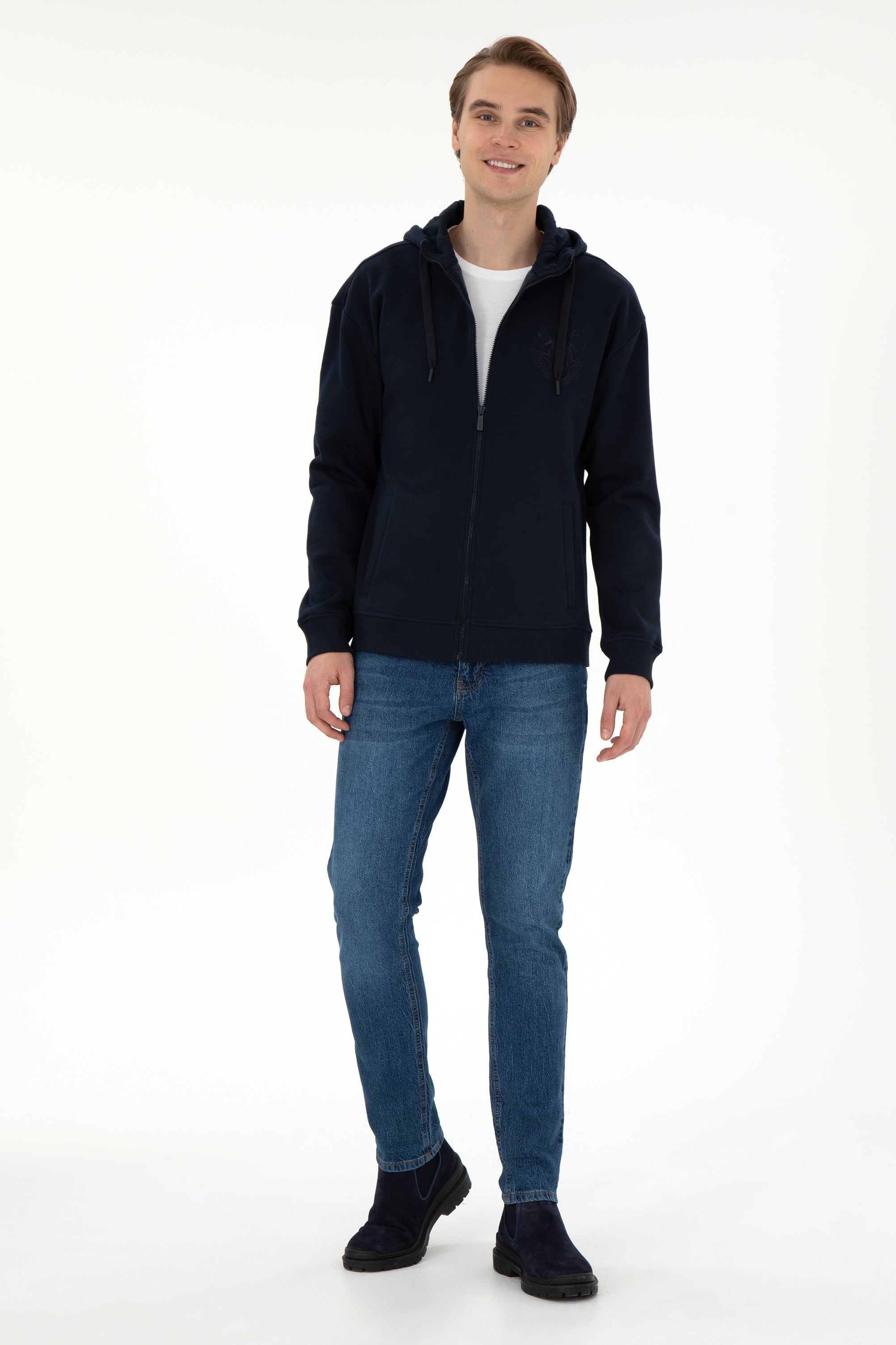 Hoodie me zinxhir dhe logo të qëndisur