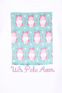 T-shirt USPA me grafik me lule dhe shkëlqim për vajza