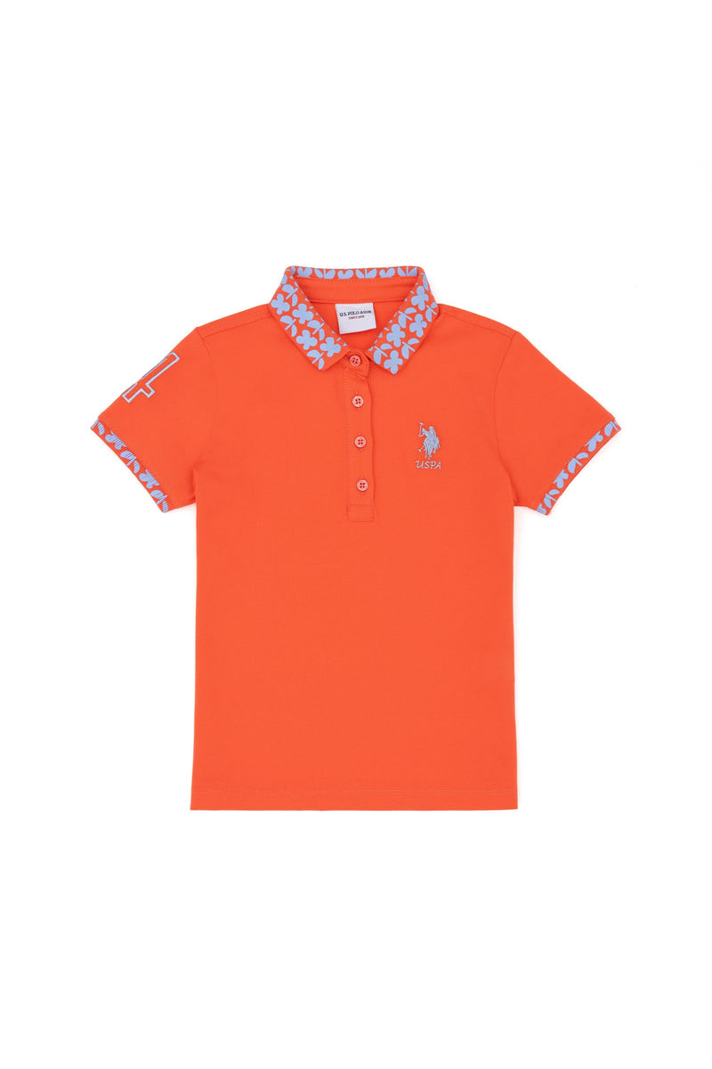 Polo me print lulesh tek jaka dhe mëngët për vajza