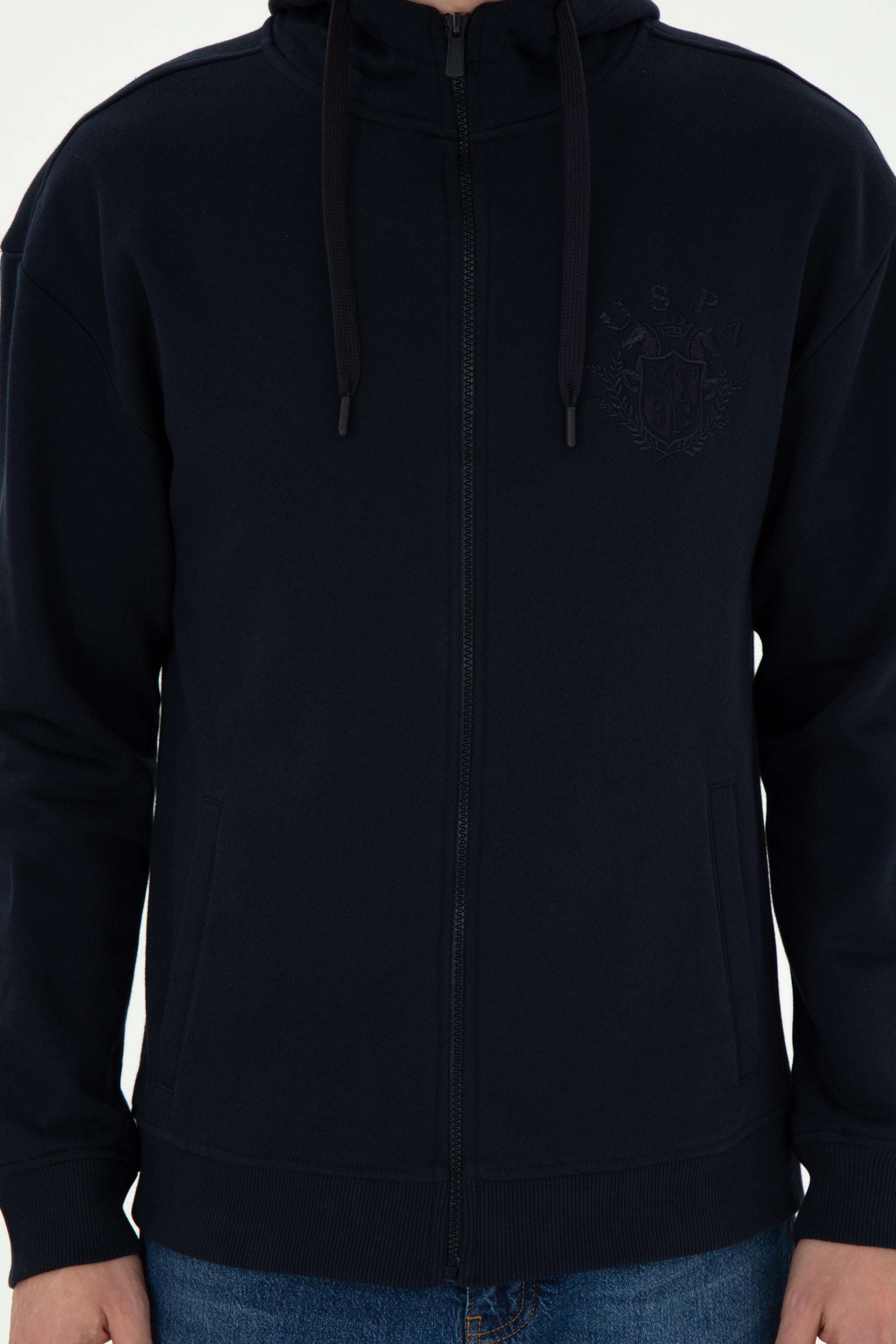 Hoodie me zinxhir dhe logo të qëndisur